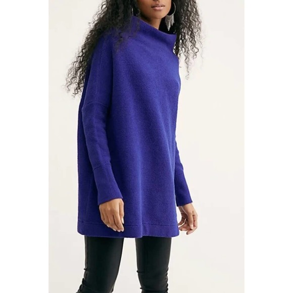 Free People Ottoman Slouchy Tunic Purple Sweater Oversized Ribbed Mock small - Picture 1 of 6